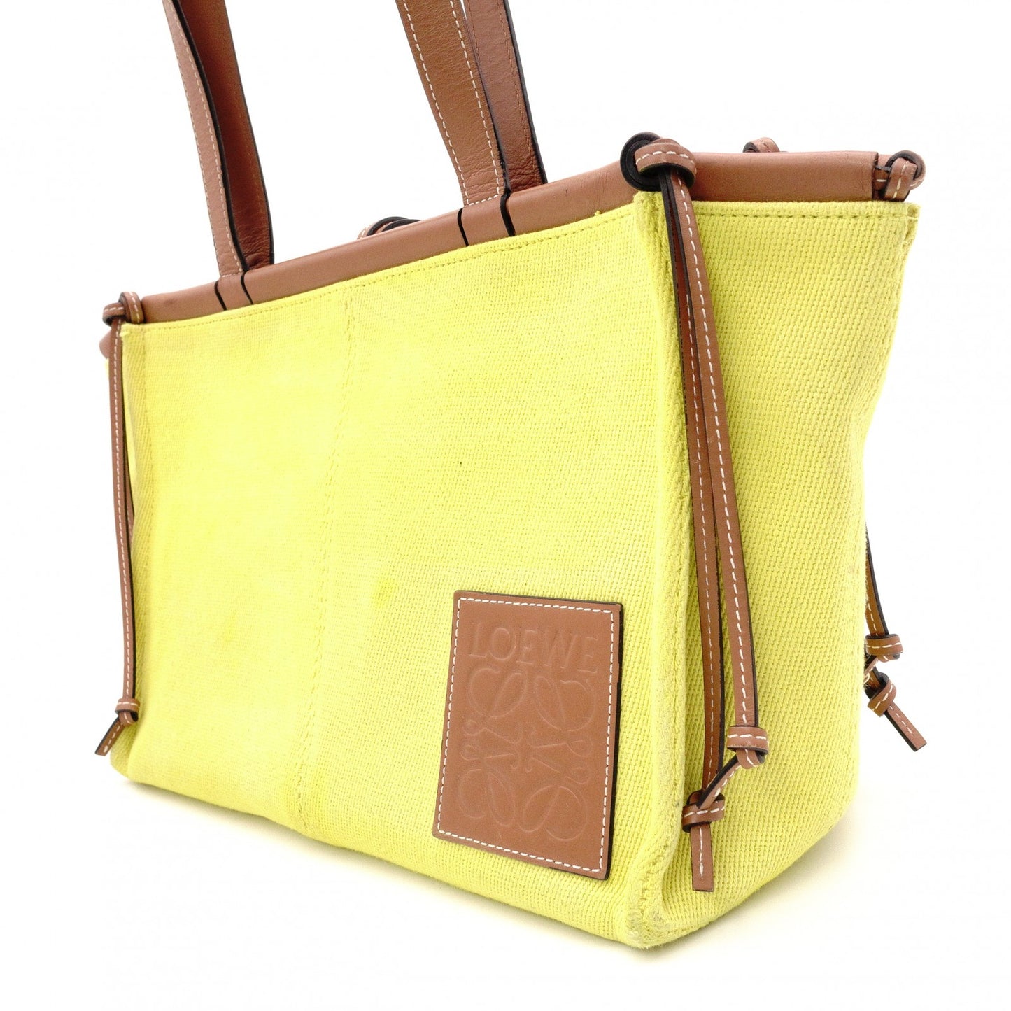 LOEWE Cushion Tote Small Tote Bag, Canvas/Leather, Yellow/Brown, Women's