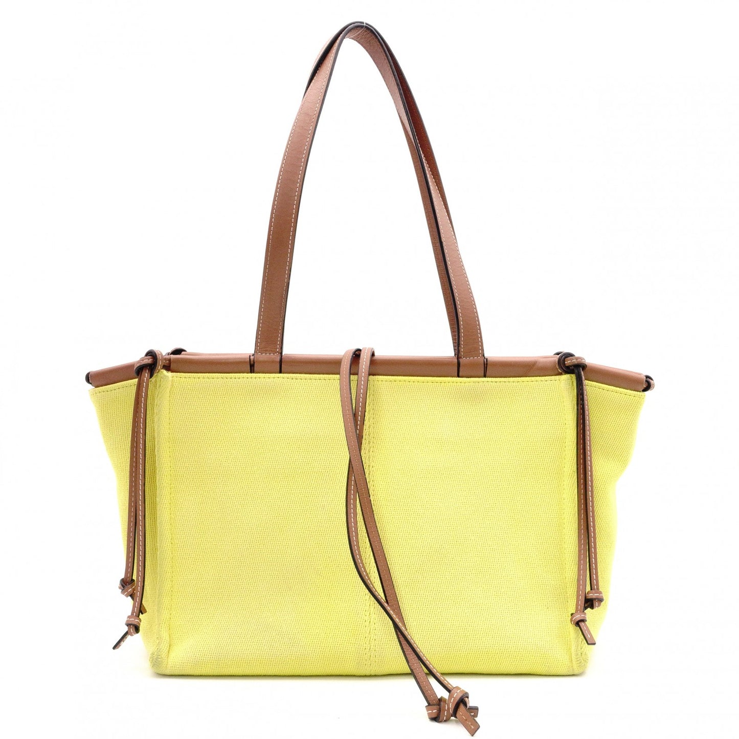 LOEWE Cushion Tote Small Tote Bag, Canvas/Leather, Yellow/Brown, Women's