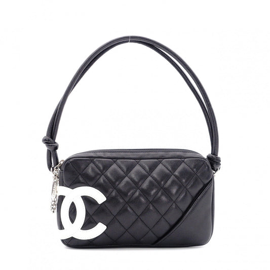 CHANEL Lambskin Cambon Line Shoulder Bag, Leather, Black with Silver Hardware
