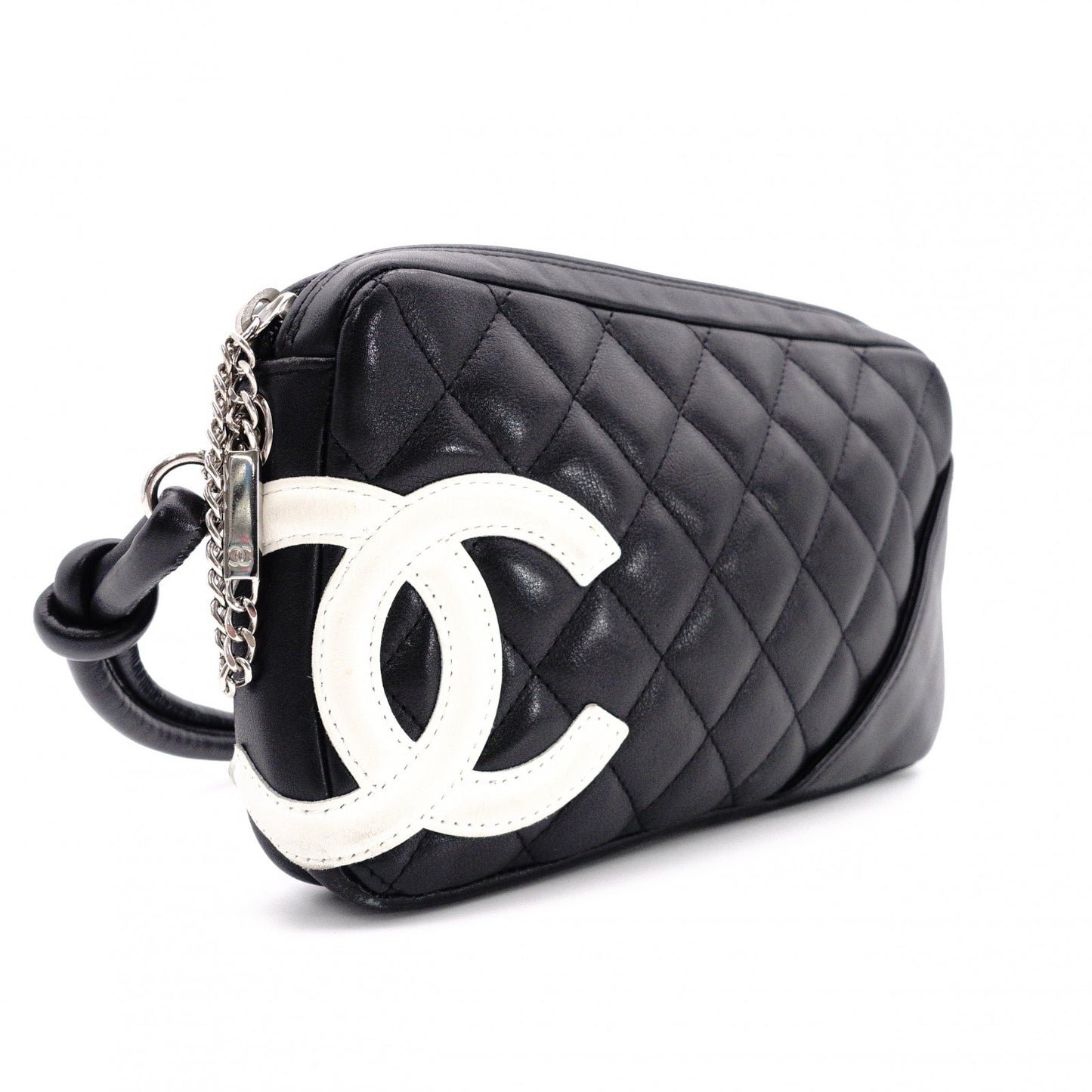 CHANEL Lambskin Cambon Line Shoulder Bag, Leather, Black with Silver Hardware