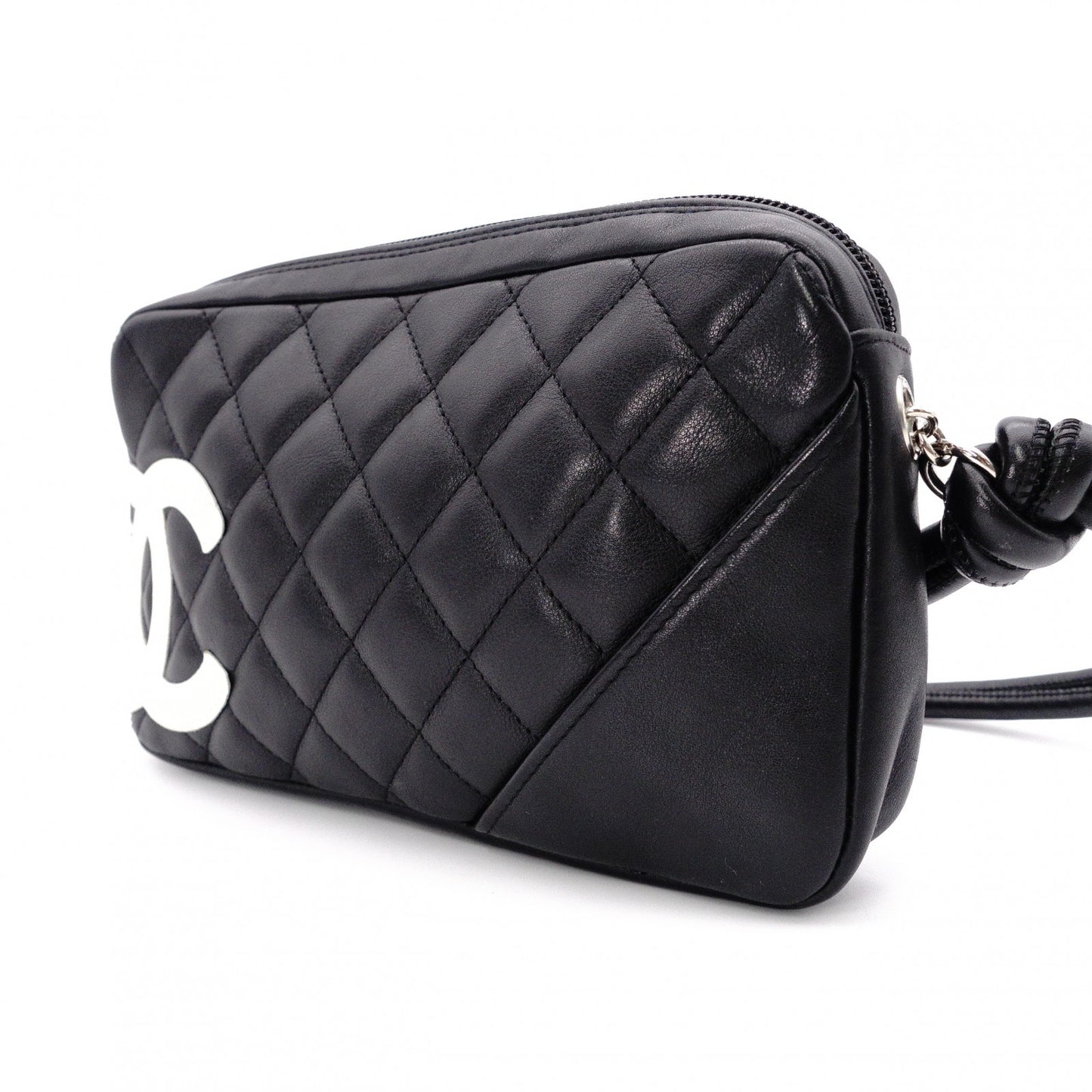 CHANEL Lambskin Cambon Line Shoulder Bag, Leather, Black with Silver Hardware