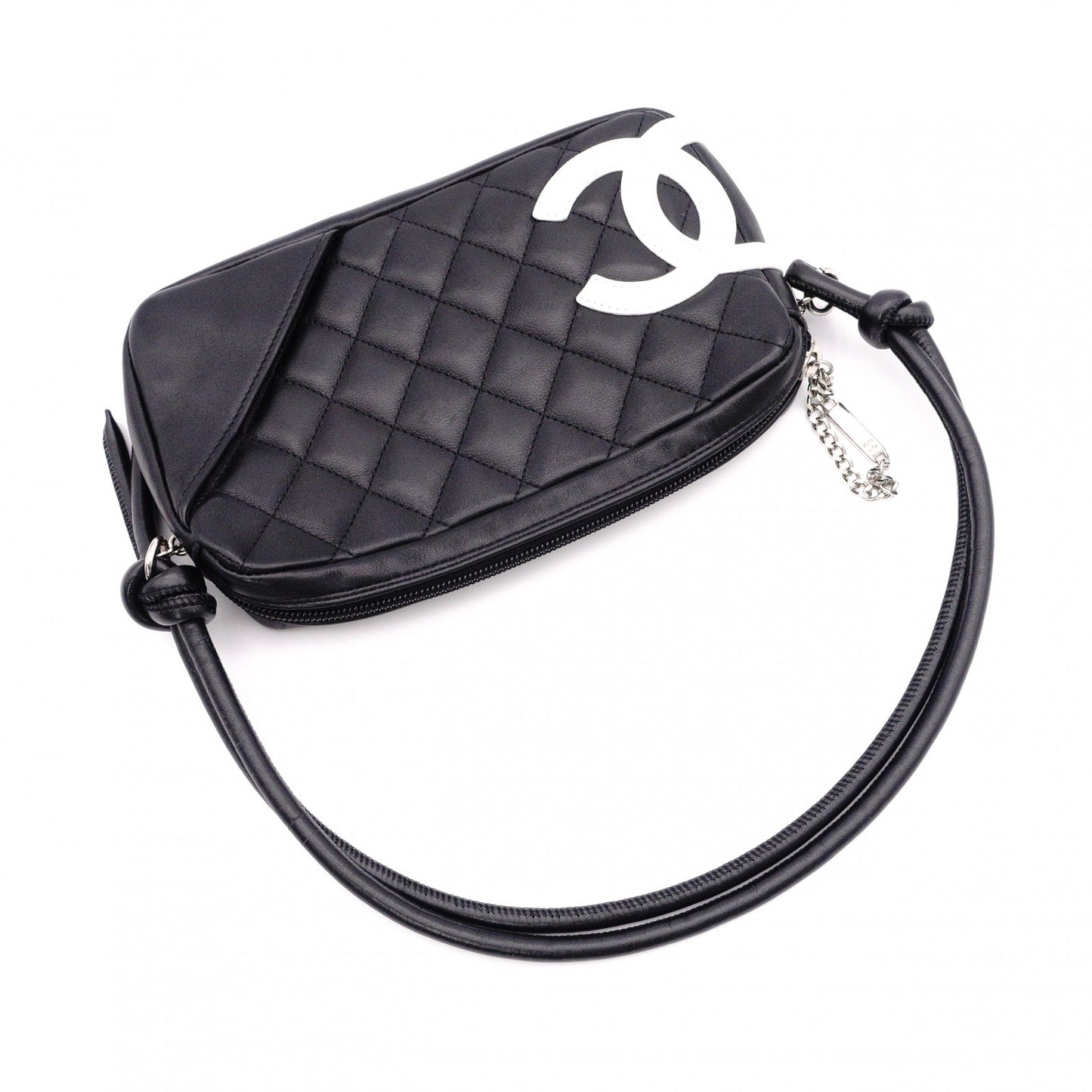 CHANEL Lambskin Cambon Line Shoulder Bag, Leather, Black with Silver Hardware