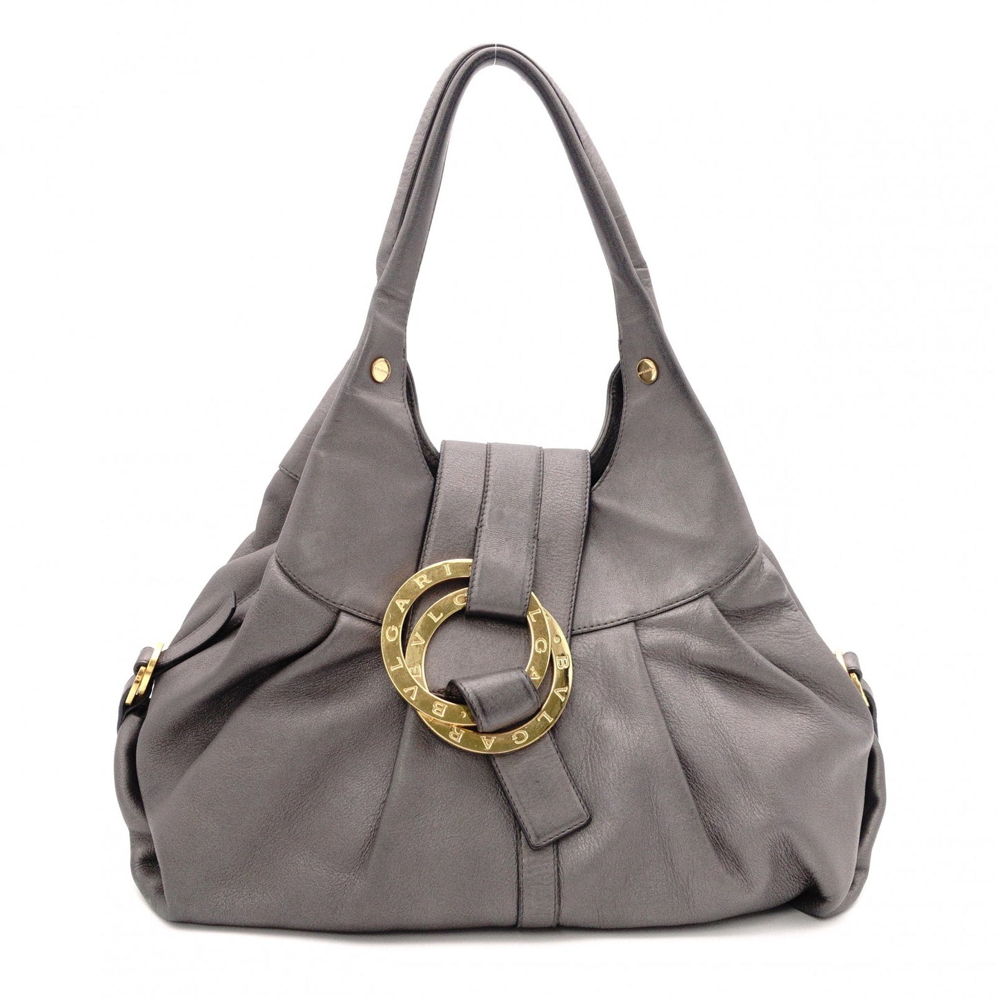 BVLGARI Chandra Tote Bag, Leather Shoulder Bag with Gold Hardware