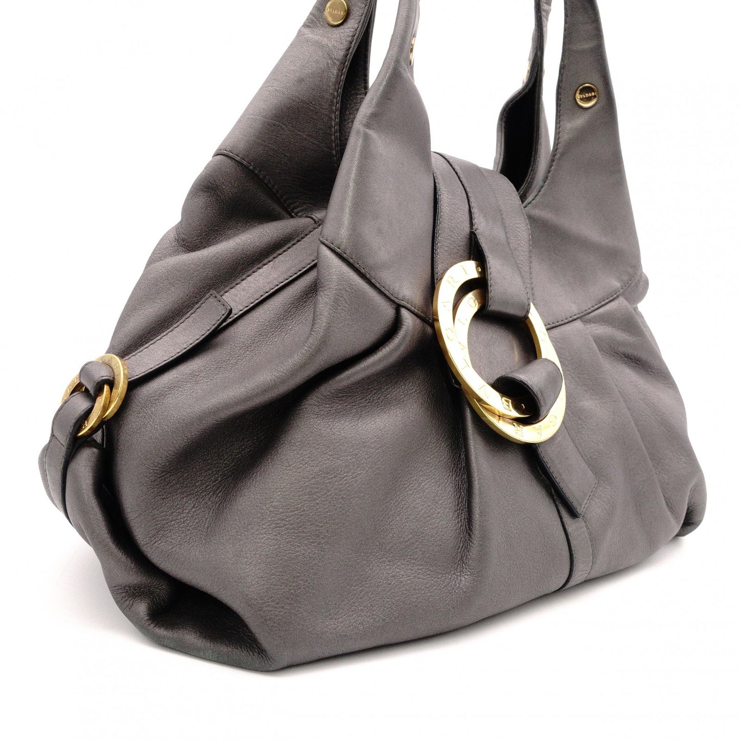 BVLGARI Chandra Tote Bag, Leather Shoulder Bag with Gold Hardware