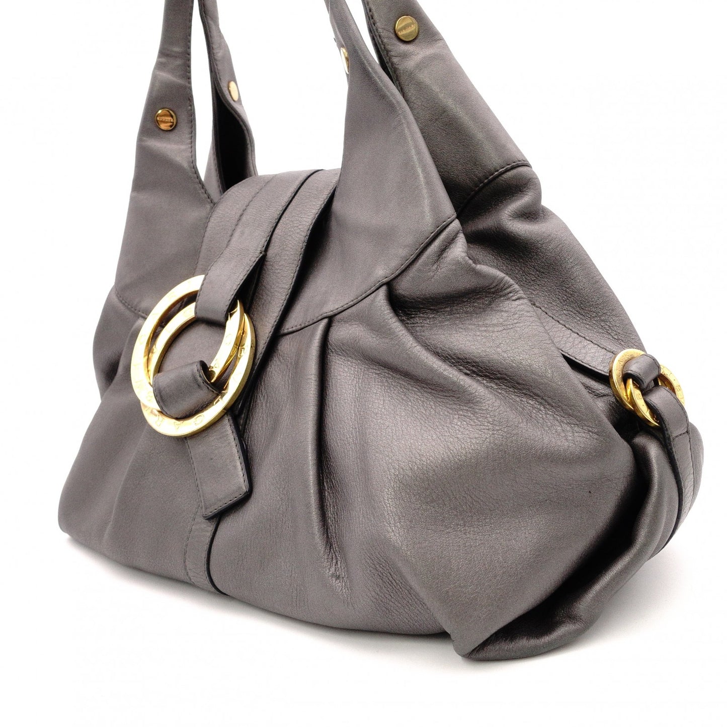BVLGARI Chandra Tote Bag, Leather Shoulder Bag with Gold Hardware