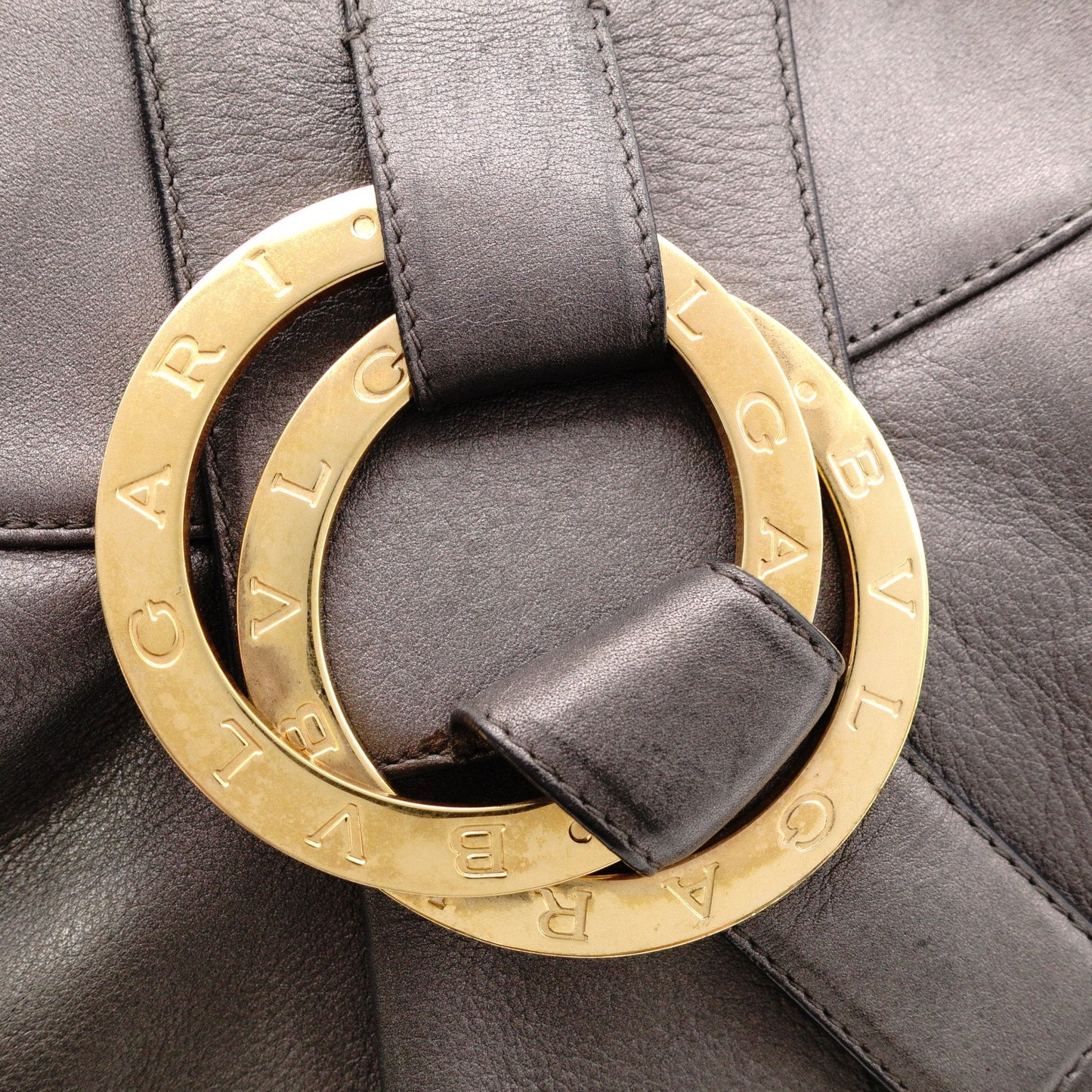 BVLGARI Chandra Tote Bag, Leather Shoulder Bag with Gold Hardware