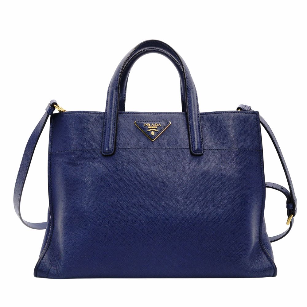PRADA Leather Handbag Blue 2-Way Shoulder Bag