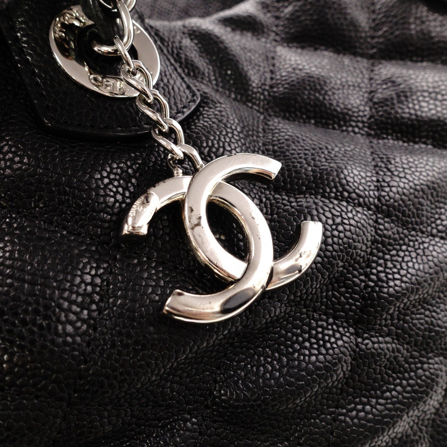 CHANEL Caviar Skin Chain Tote Bag Urban Companion 2-Way Shoulder Bag Leather Black Women's