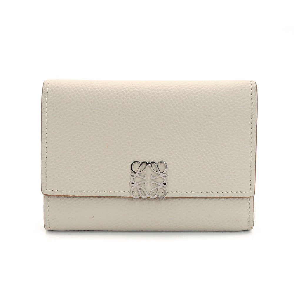 LOEWE Anagram Small Vertical Fold Wallet Compact Wallet Mini Wallet Beige Leather 7-10-430