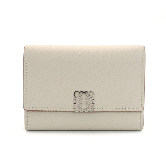 LOEWE Anagram Small Vertical Fold Wallet Compact Wallet Mini Wallet Beige Leather 7-10-430
