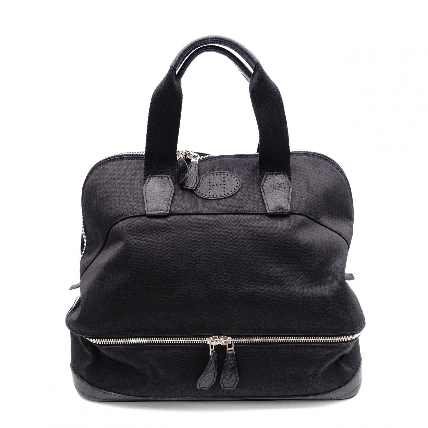 HERMES Sac de Golf Handbag, Leather/Toile Chevron, Black, Women's, Men's