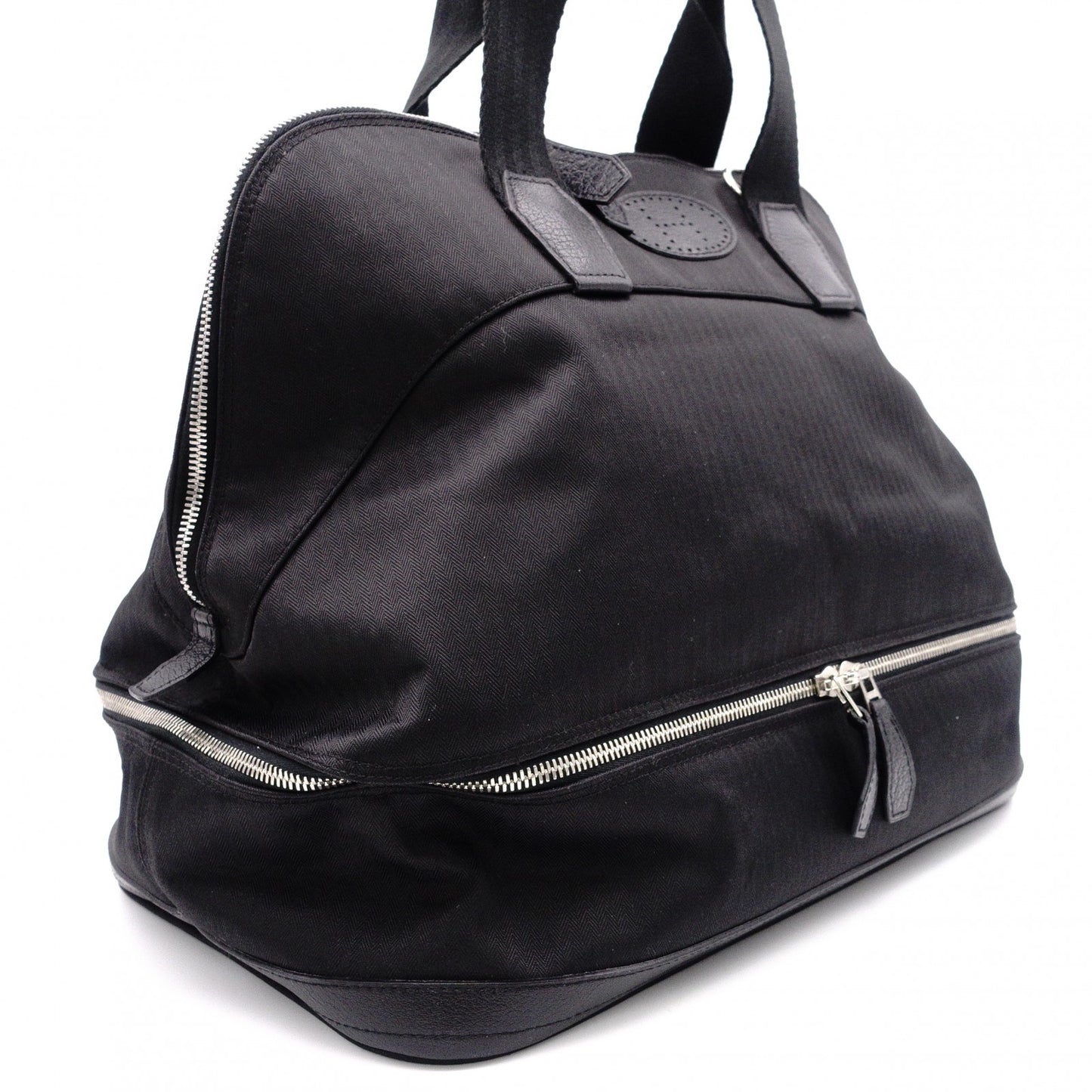 HERMES Sac de Golf Handbag, Leather/Toile Chevron, Black, Women's, Men's