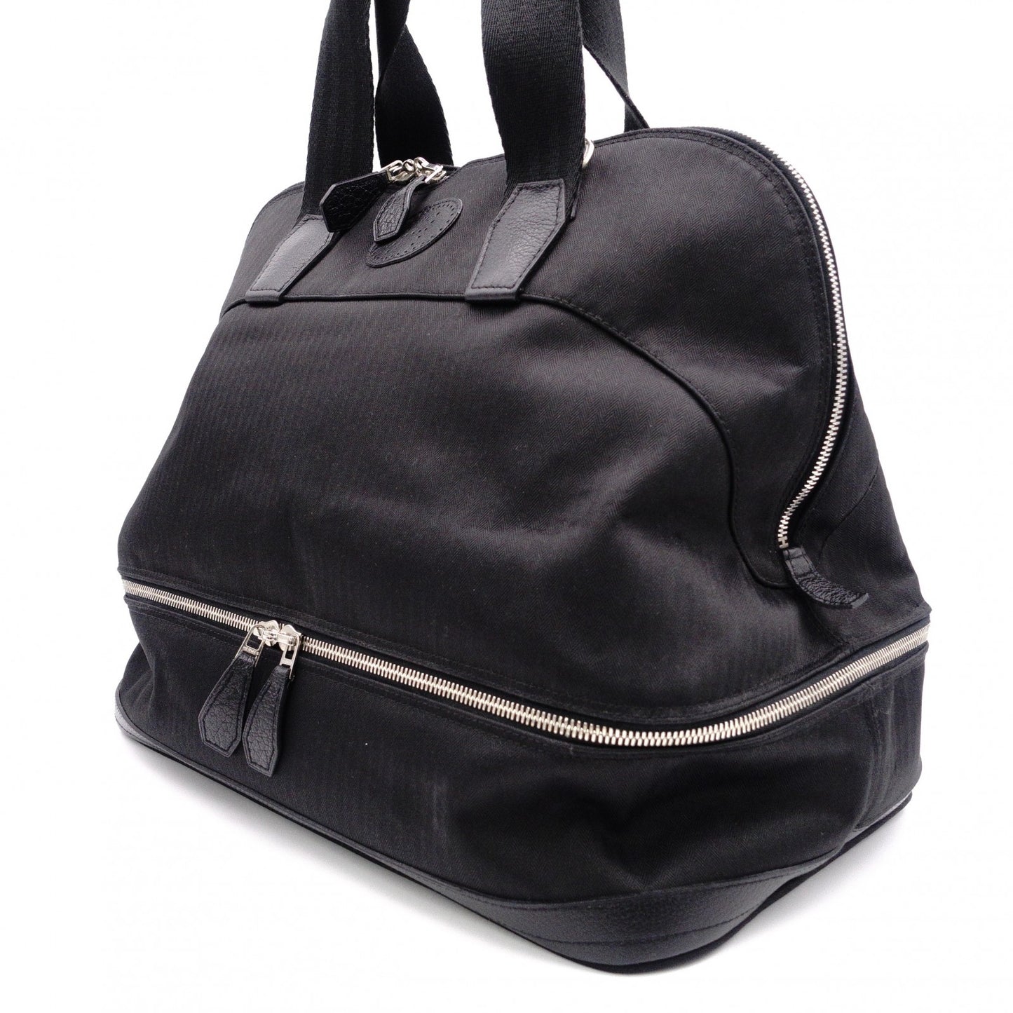 HERMES Sac de Golf Handbag, Leather/Toile Chevron, Black, Women's, Men's