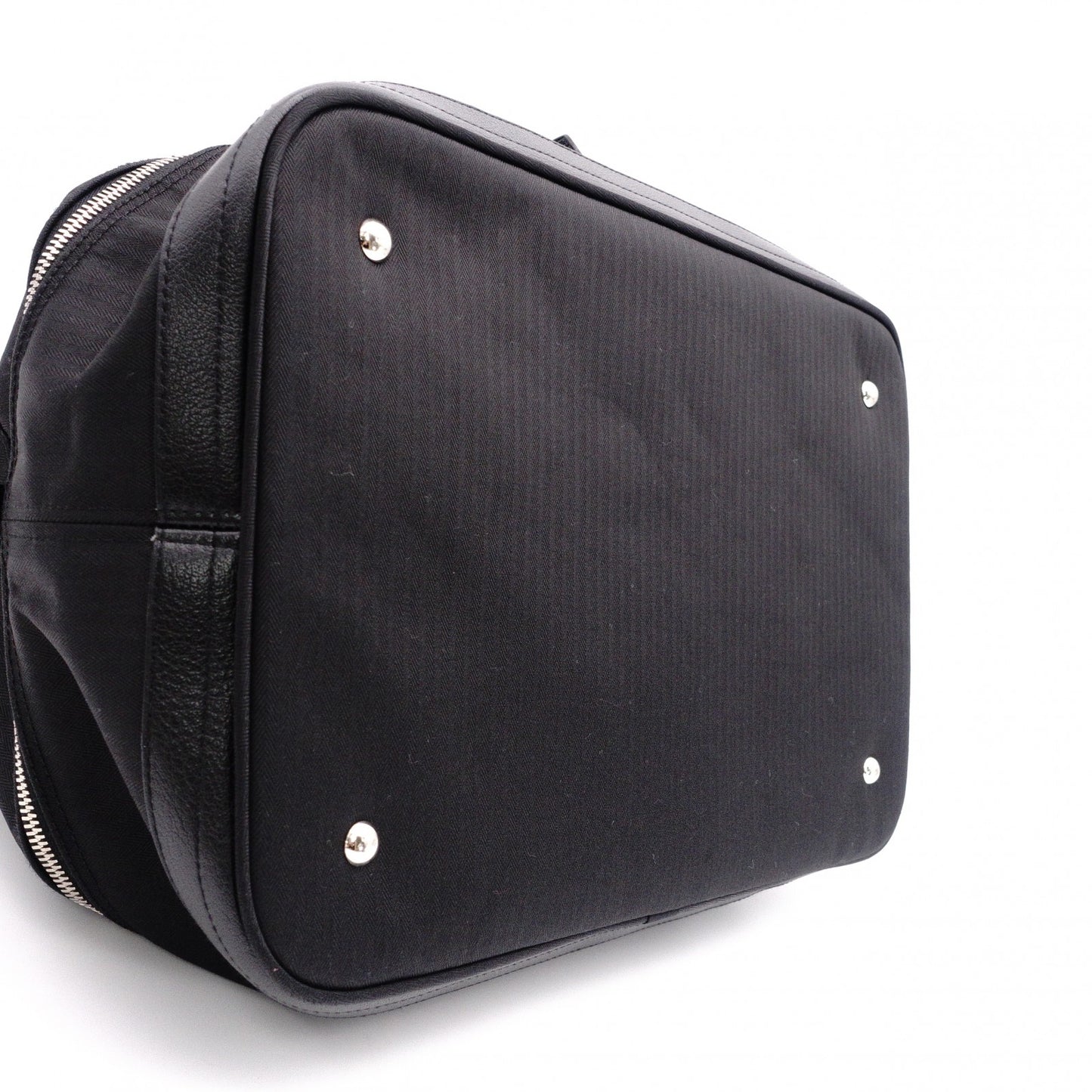 HERMES Sac de Golf Handbag, Leather/Toile Chevron, Black, Women's, Men's