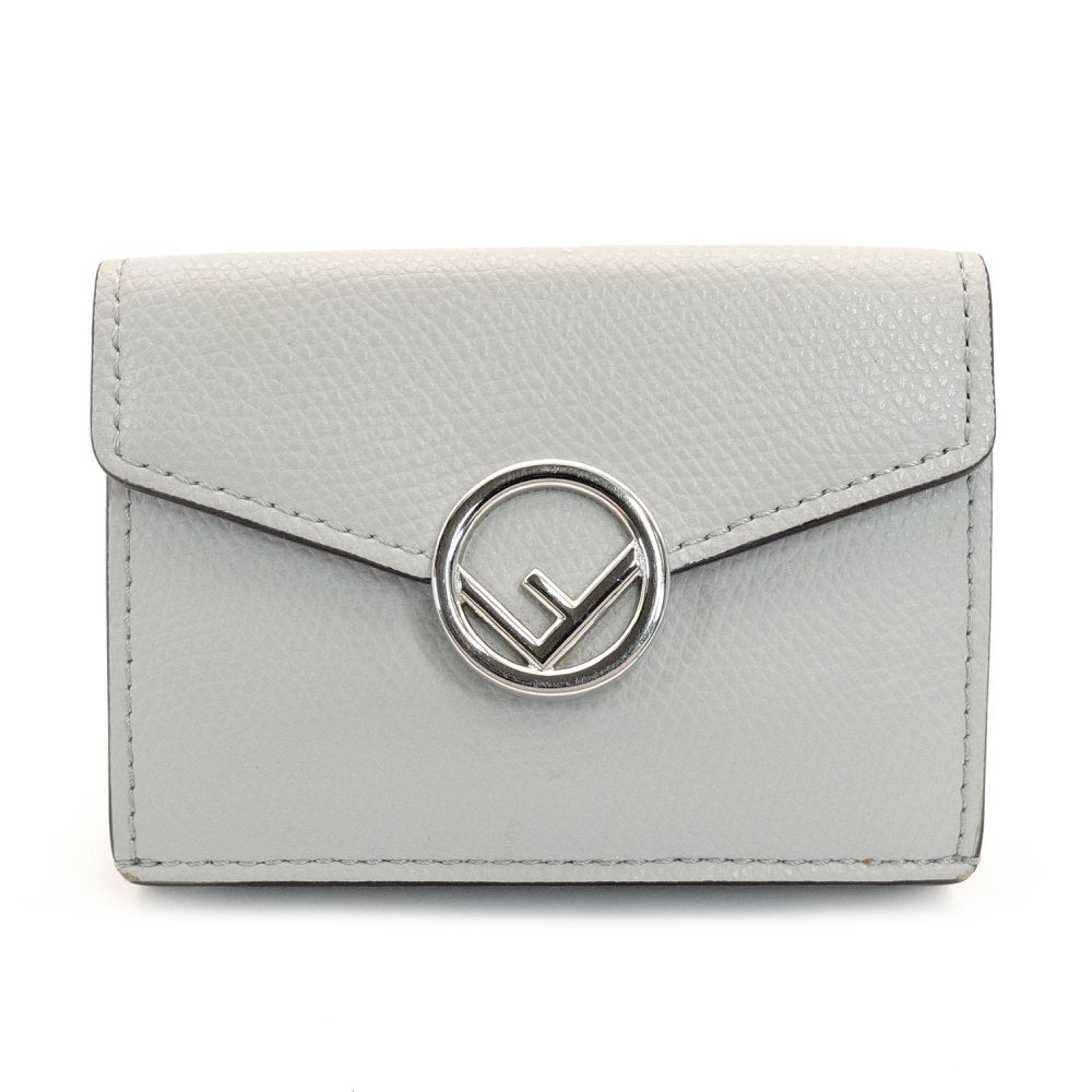 FENDI F is 8M0395 Compact Wallet Gray Leather Mini Wallet Foldable Wallet Logo 7-10-364
