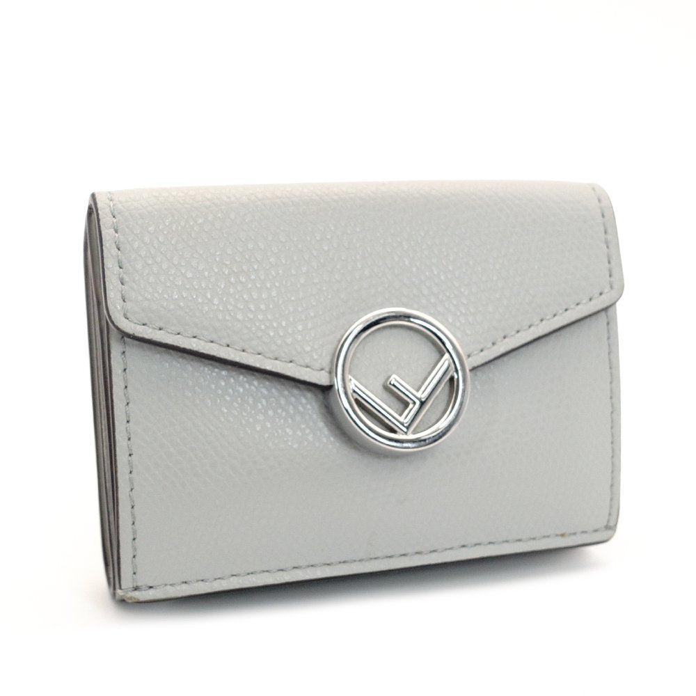 FENDI F is 8M0395 Compact Wallet Gray Leather Mini Wallet Foldable Wallet Logo 7-10-364