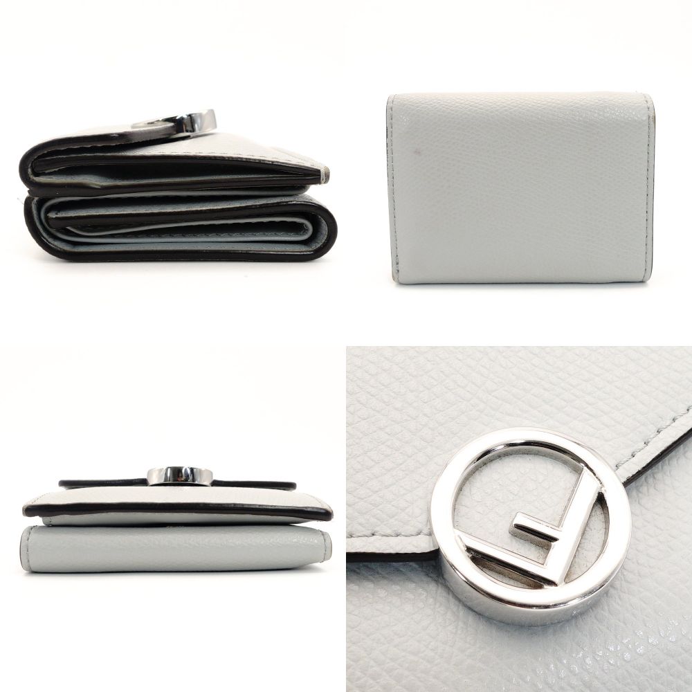 FENDI F is 8M0395 Compact Wallet Gray Leather Mini Wallet Foldable Wallet Logo 7-10-364
