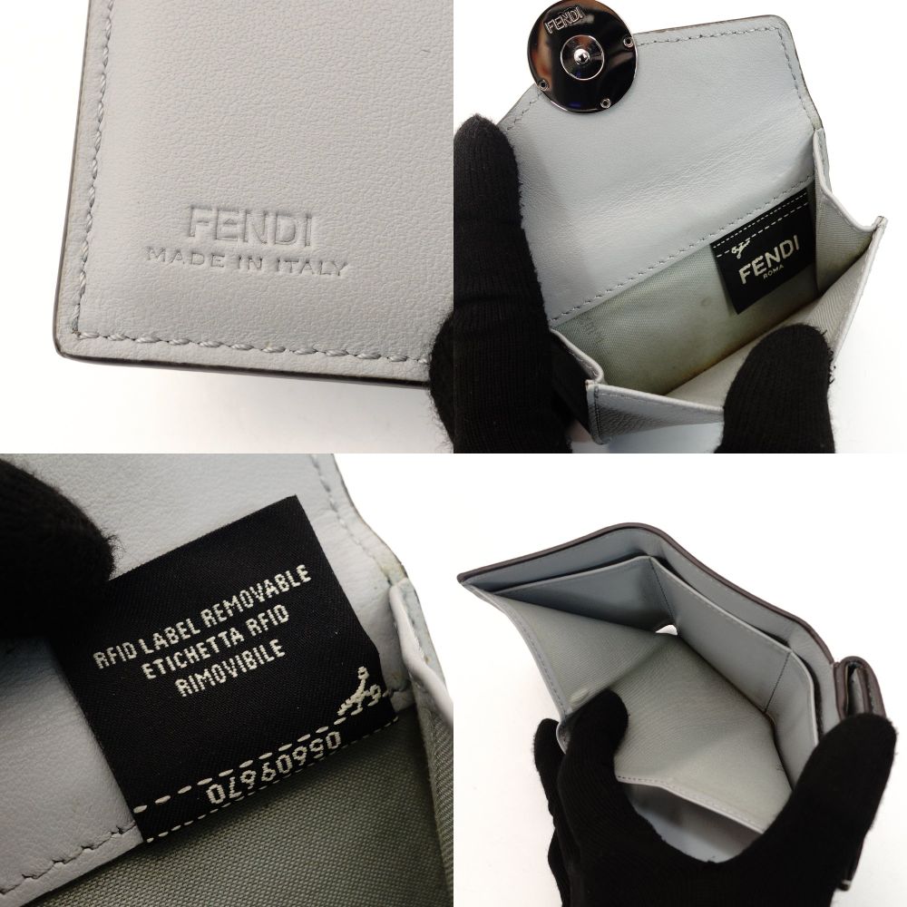 FENDI F is 8M0395 Compact Wallet Gray Leather Mini Wallet Foldable Wallet Logo 7-10-364