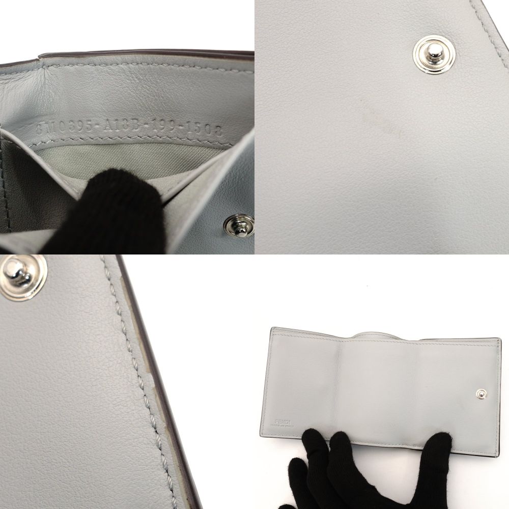 FENDI F is 8M0395 Compact Wallet Gray Leather Mini Wallet Foldable Wallet Logo 7-10-364