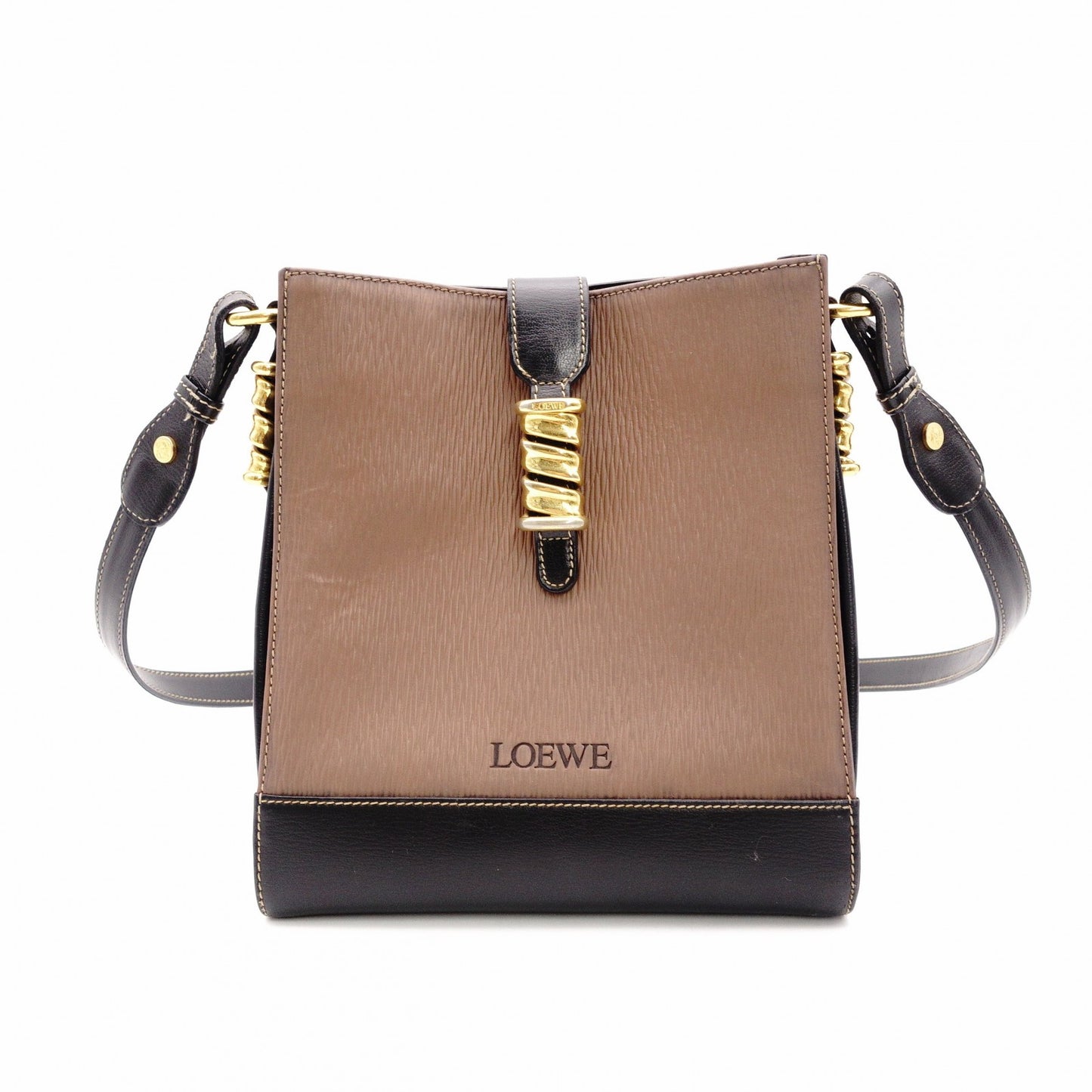 LOEWE Velasquez Shoulder Bag Leather Brown × Black Gold Hardware R8020588