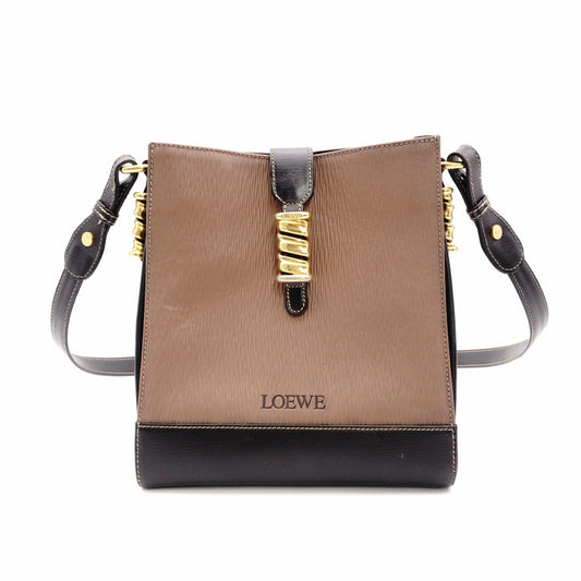 LOEWE Velasquez Shoulder Bag Leather Brown × Black Gold Hardware R8020588