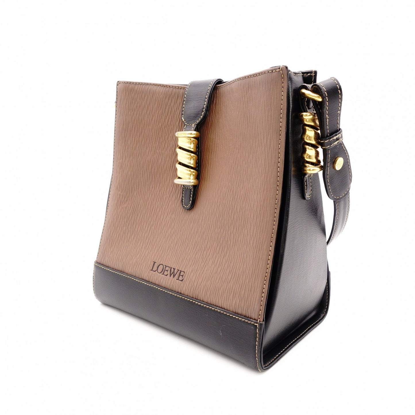 LOEWE Velasquez Shoulder Bag Leather Brown × Black Gold Hardware R8020588