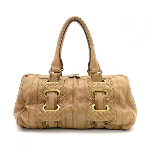 Bottega Veneta Intrecciato Handbag, Boston Bag, Leather, Brown, Women's