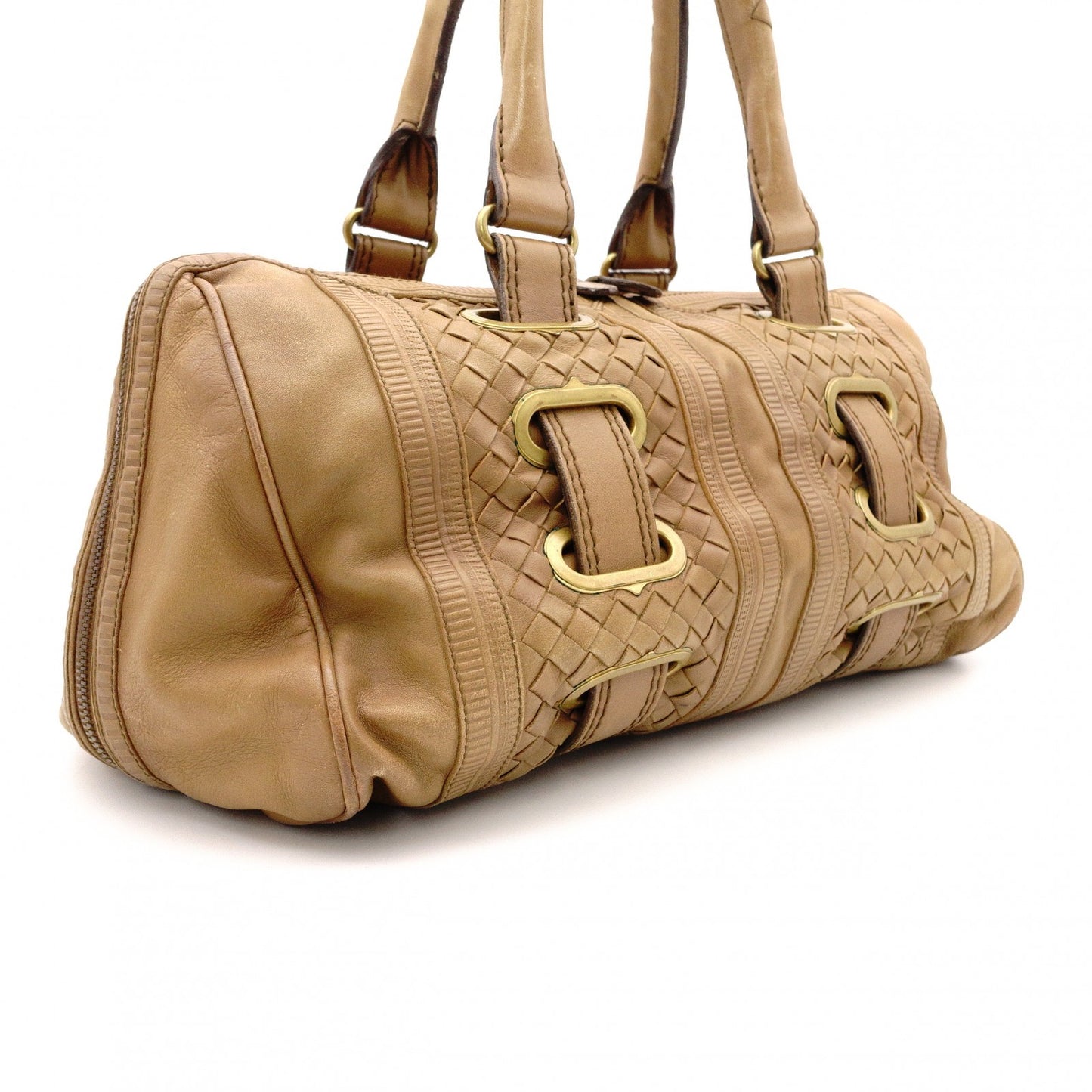 Bottega Veneta Intrecciato Handbag, Boston Bag, Leather, Brown, Women's