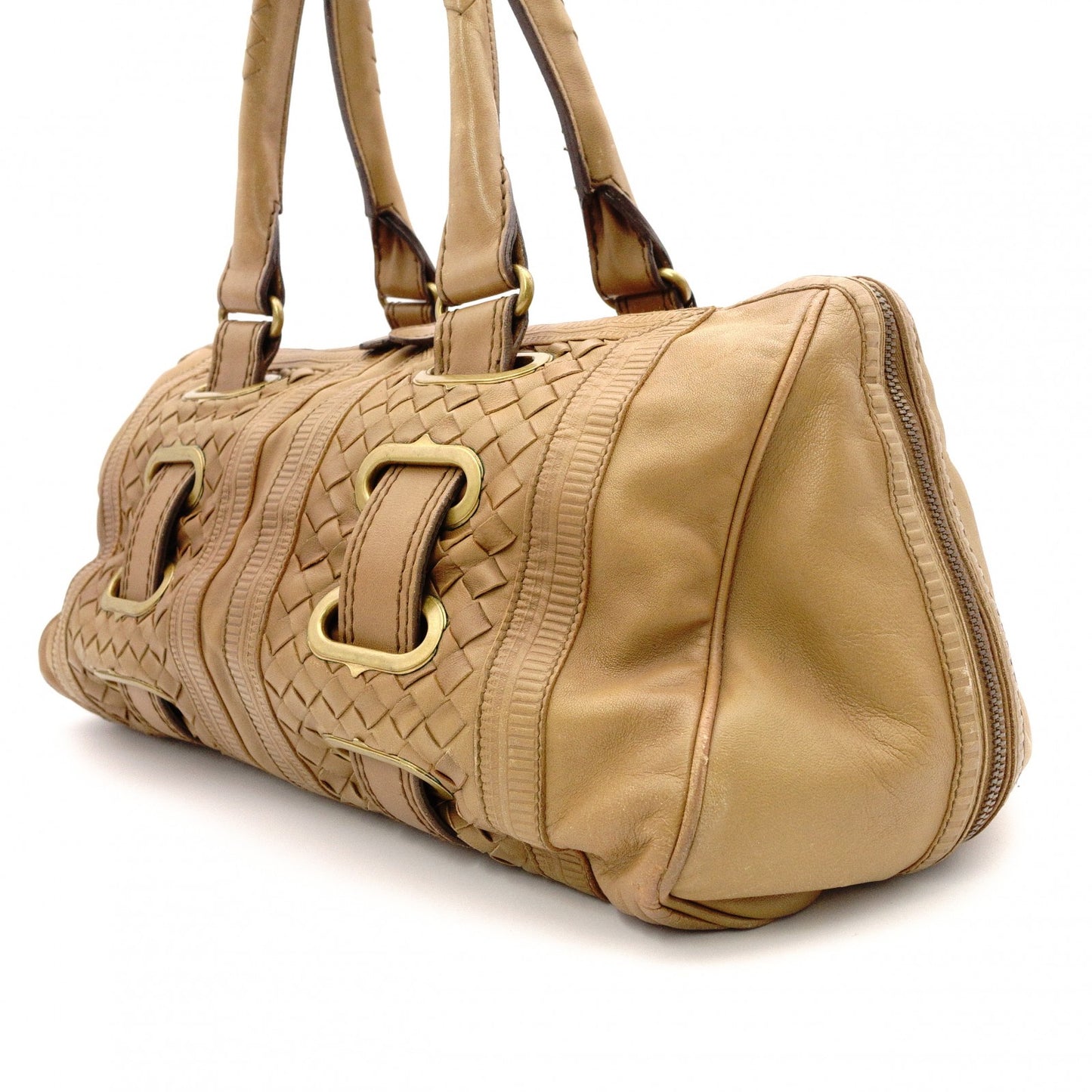 Bottega Veneta Intrecciato Handbag, Boston Bag, Leather, Brown, Women's