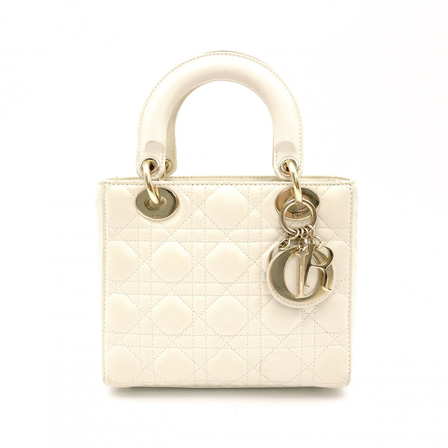 Dior Lady Dior Handbag Leather Off-White 2-Way