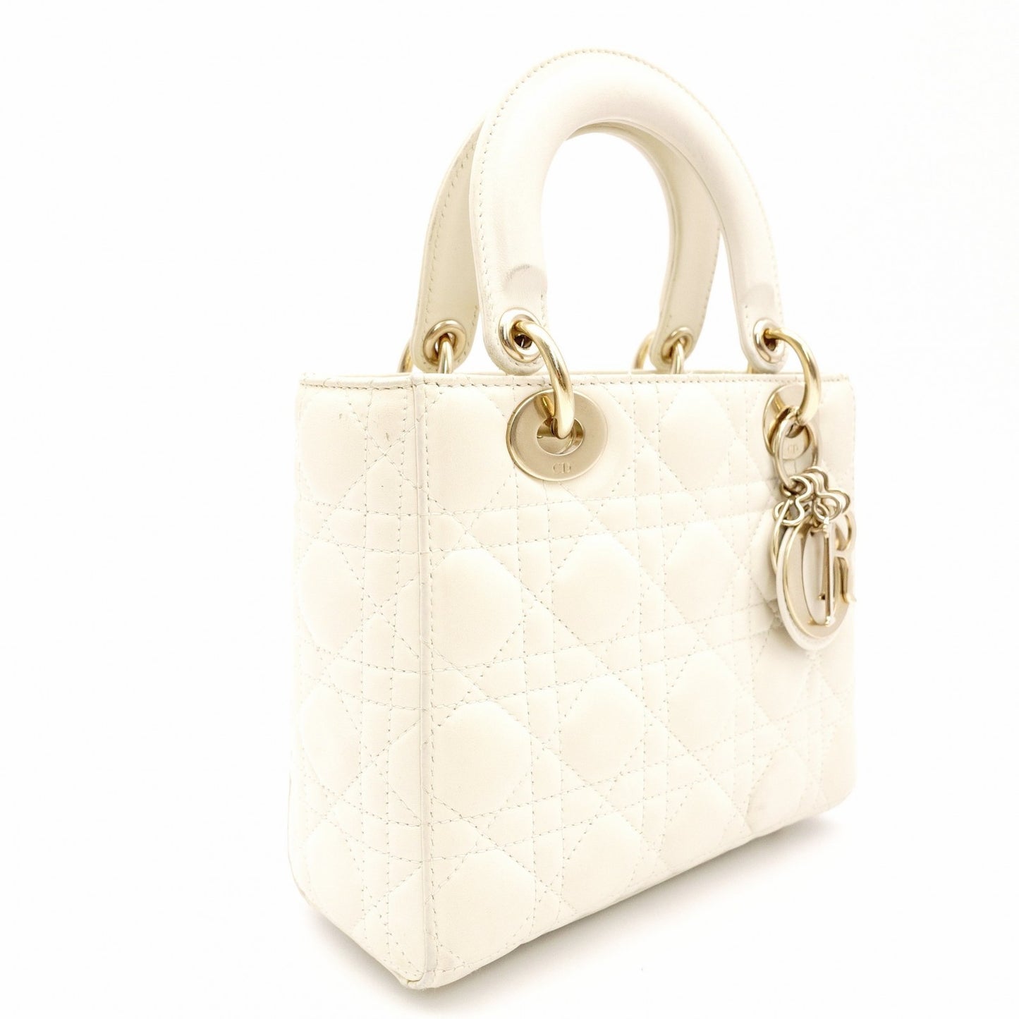 Dior Lady Dior Handbag Leather Off-White 2-Way