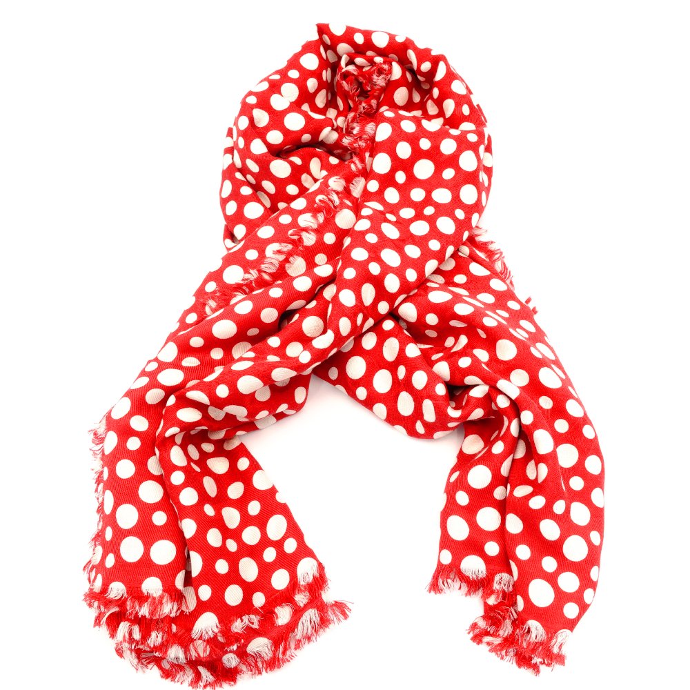 LOUIS VUITTON Yayoi Kusama Stole Silk Wool Red × White Oversized Scarf 7-10-560