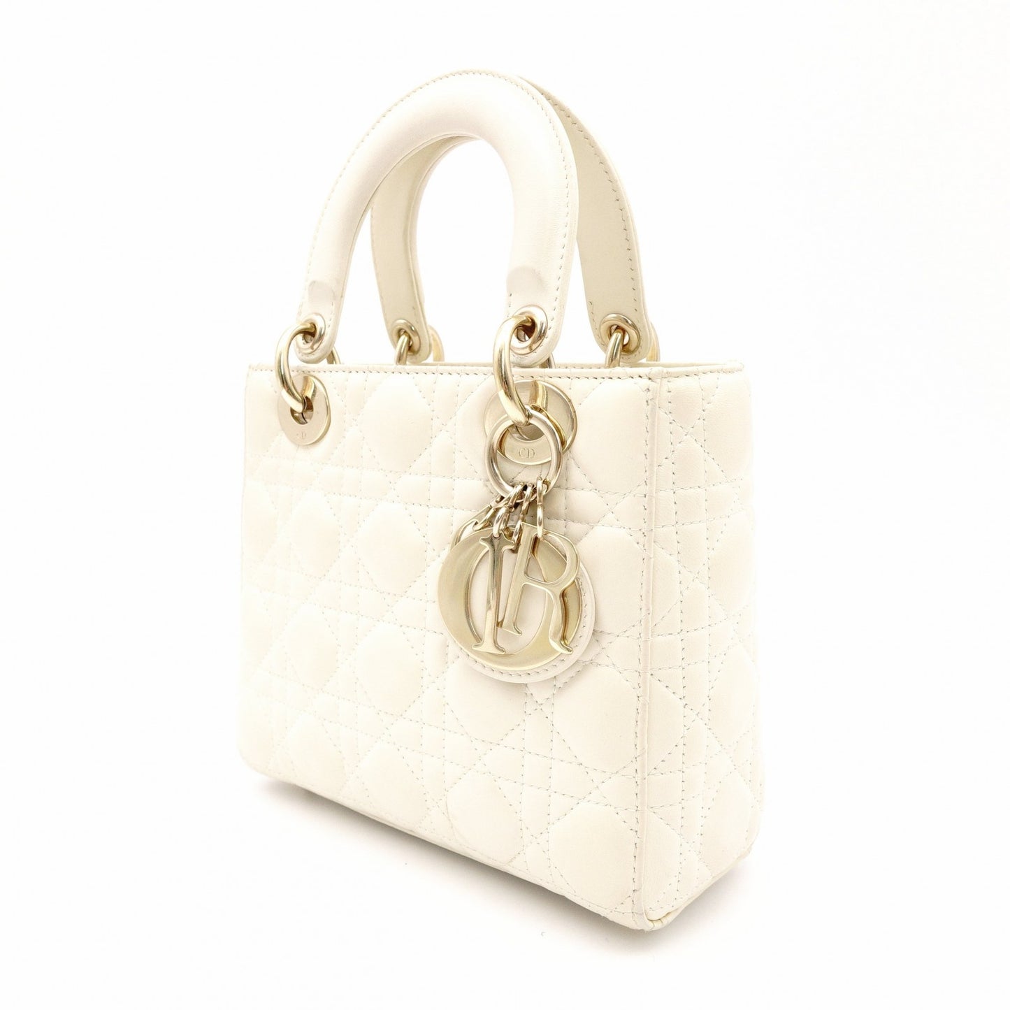 Dior Lady Dior Handbag Leather Off-White 2-Way