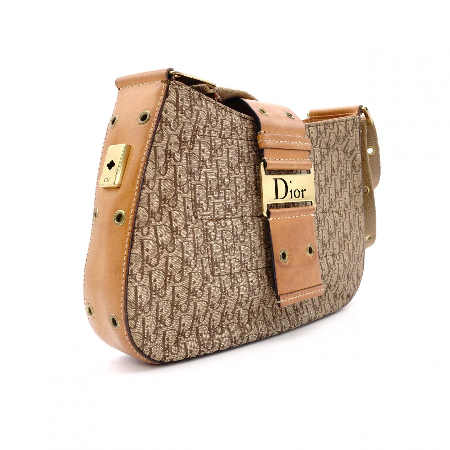 Christian Dior Trotter Street Chic Shoulder Bag, Canvas and Leather, Beige