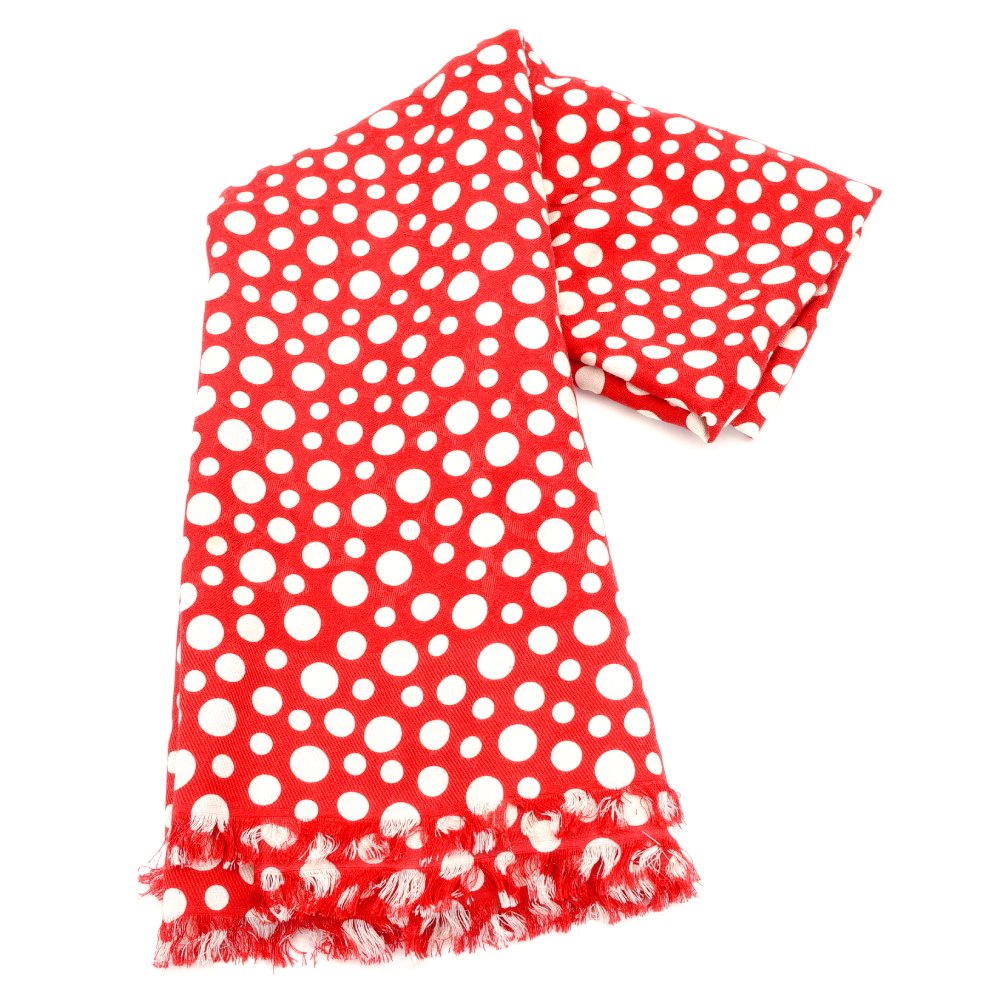LOUIS VUITTON Yayoi Kusama Stole Silk Wool Red × White Oversized Scarf 7-10-560