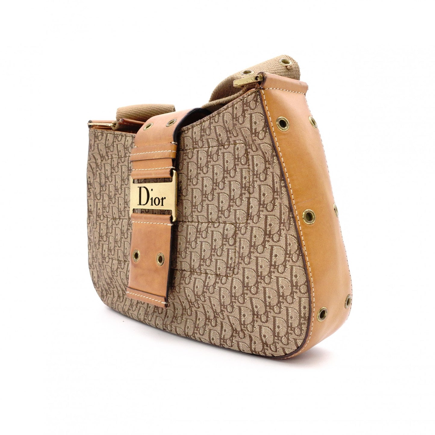 Christian Dior Trotter Street Chic Shoulder Bag, Canvas and Leather, Beige