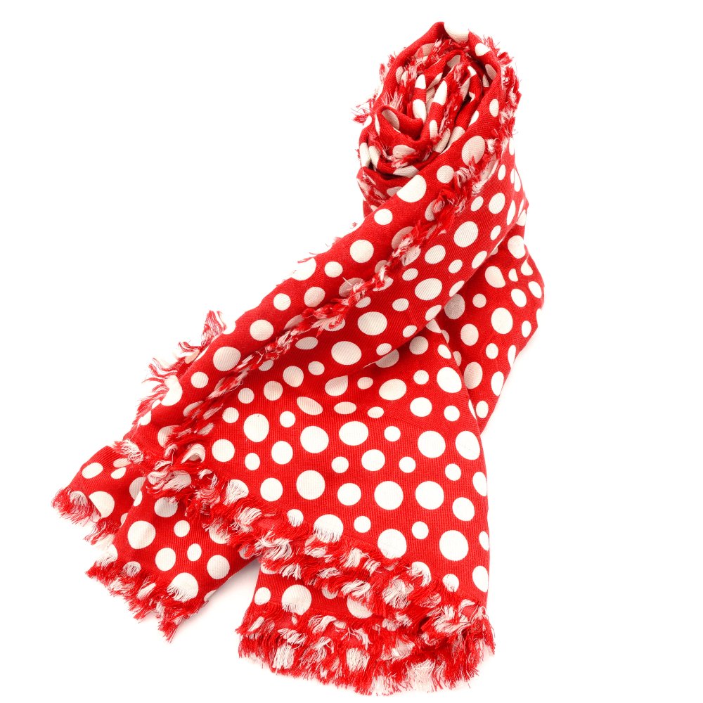 LOUIS VUITTON Yayoi Kusama Stole Silk Wool Red × White Oversized Scarf 7-10-560
