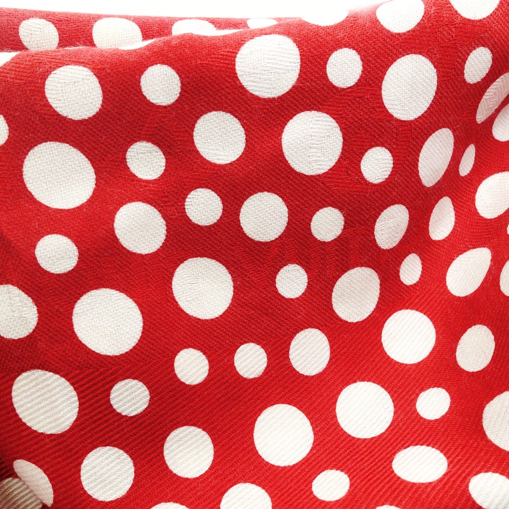 LOUIS VUITTON Yayoi Kusama Stole Silk Wool Red × White Oversized Scarf 7-10-560