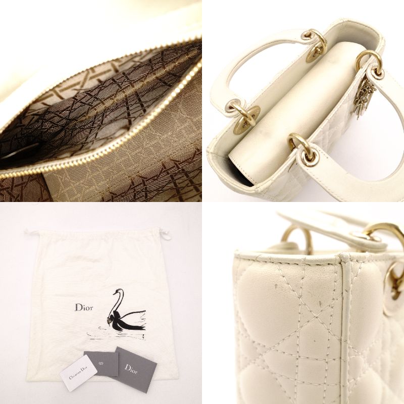 Dior Lady Dior Handbag Leather Off-White 2-Way