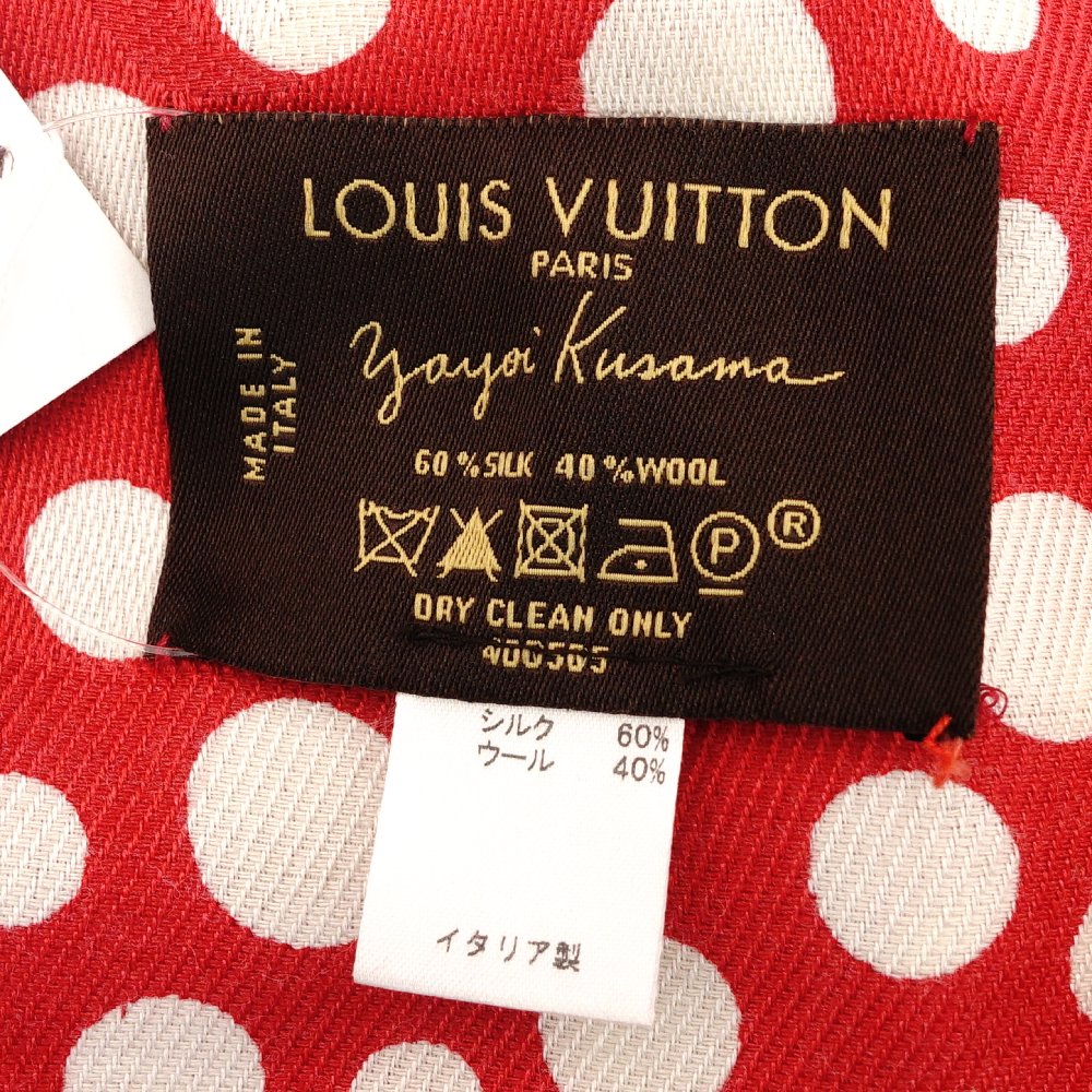 LOUIS VUITTON Yayoi Kusama Stole Silk Wool Red × White Oversized Scarf 7-10-560