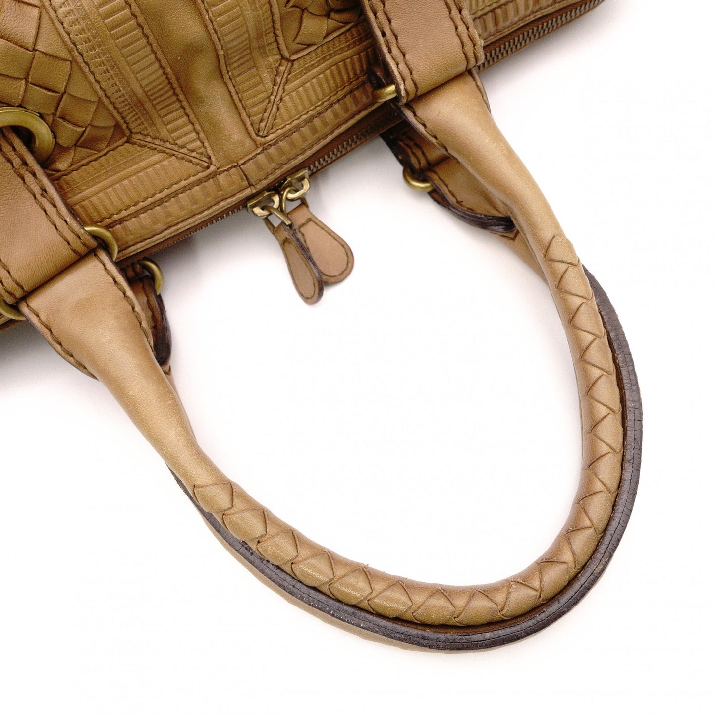 Bottega Veneta Intrecciato Handbag, Boston Bag, Leather, Brown, Women's