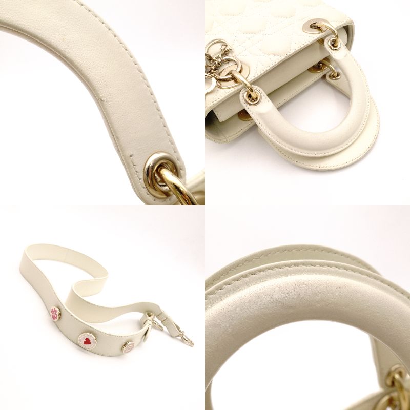 Dior Lady Dior Handbag Leather Off-White 2-Way