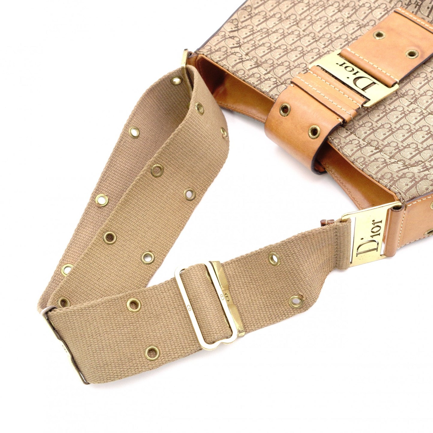 Christian Dior Trotter Street Chic Shoulder Bag, Canvas and Leather, Beige