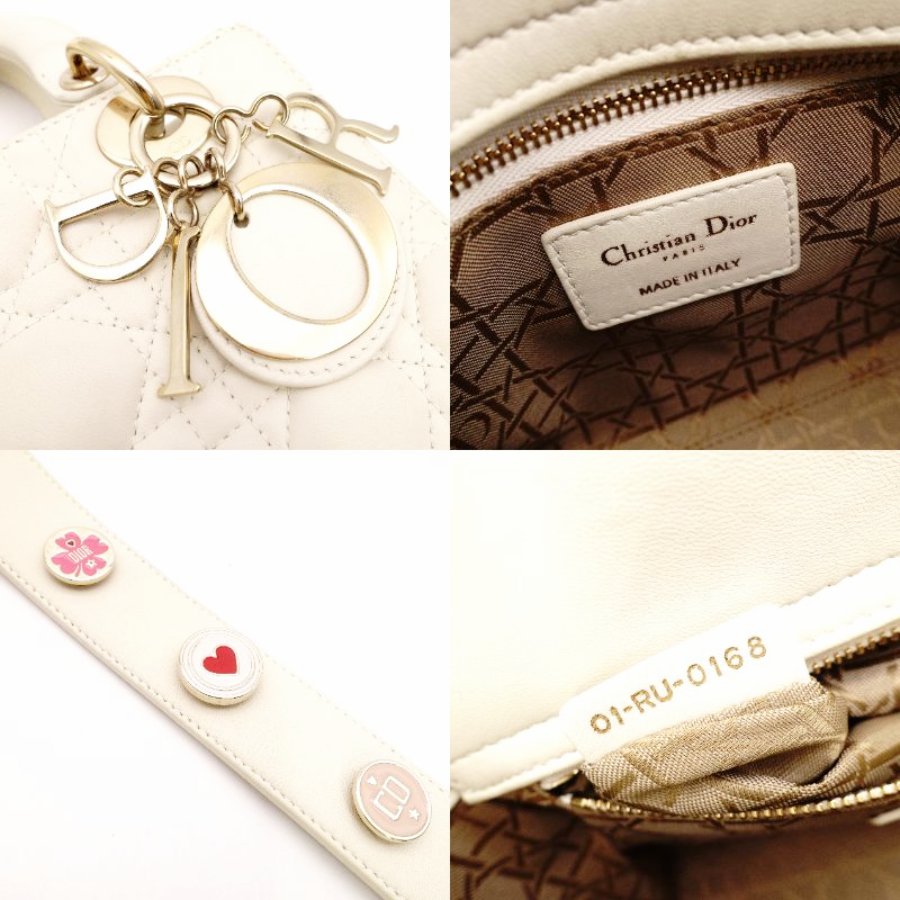 Dior Lady Dior Handbag Leather Off-White 2-Way