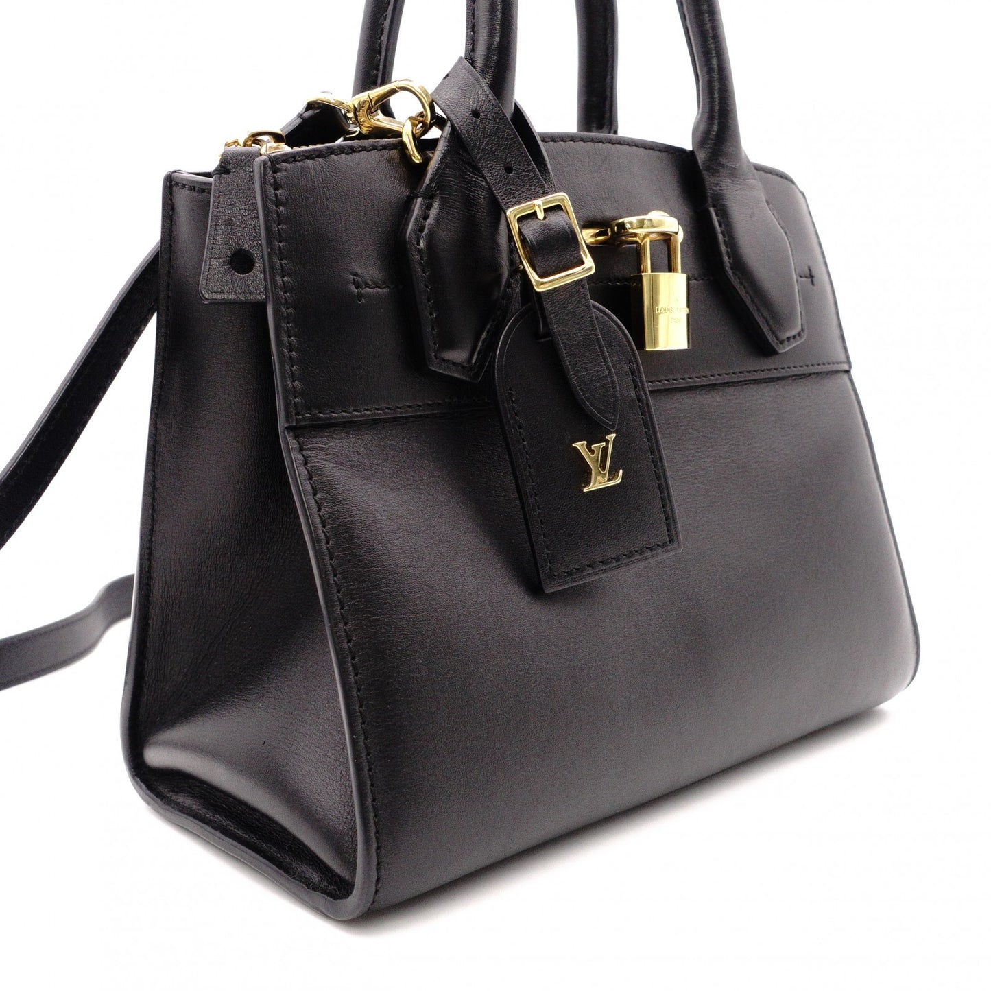 LOUIS VUITTON City Steamer Mini Handbag, 2-Way, Leather, Black, Women's