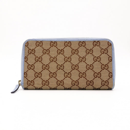 GUCCI GG Canvas Long Wallet Canvas Beige × Blue Wallet