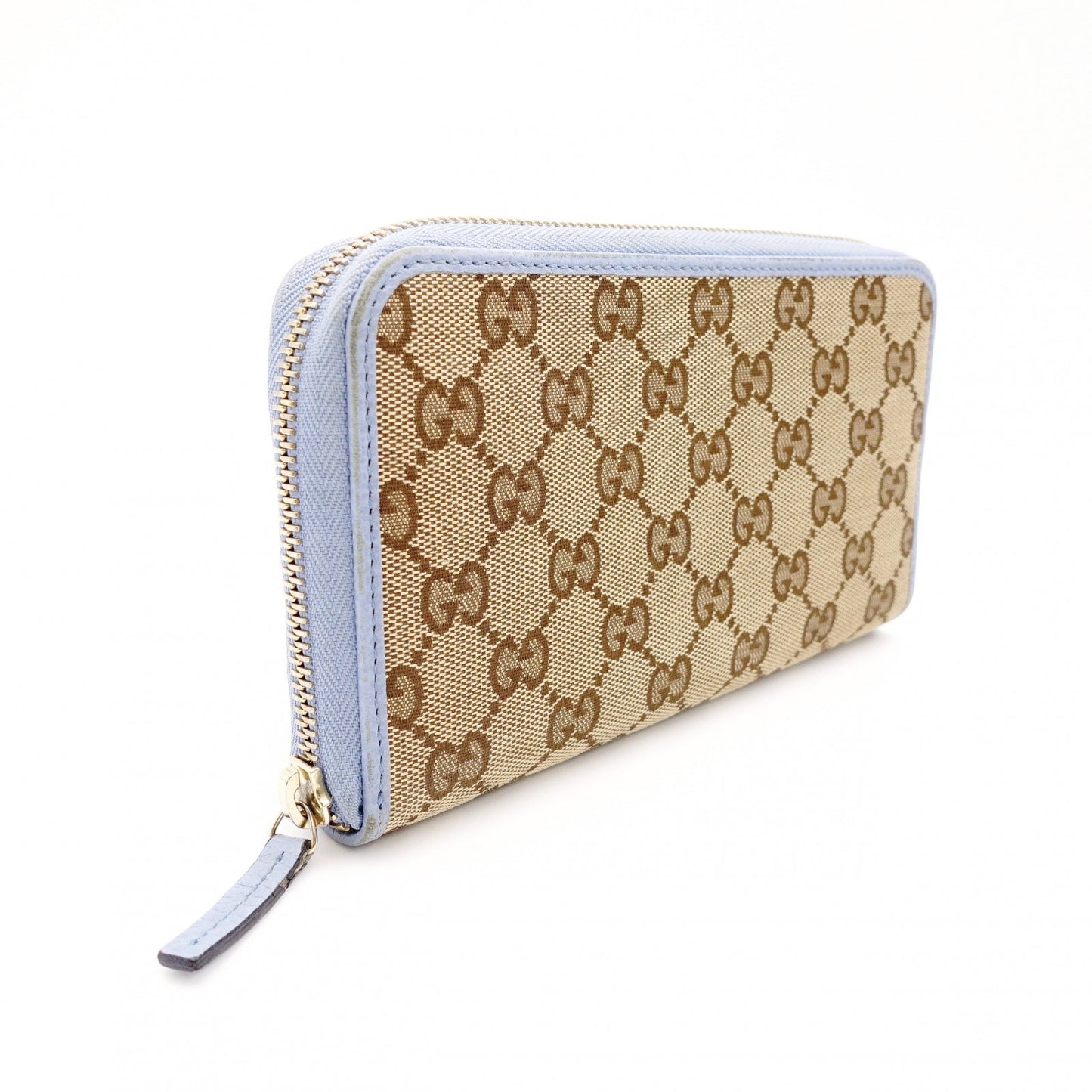 GUCCI GG Canvas Long Wallet Canvas Beige × Blue Wallet