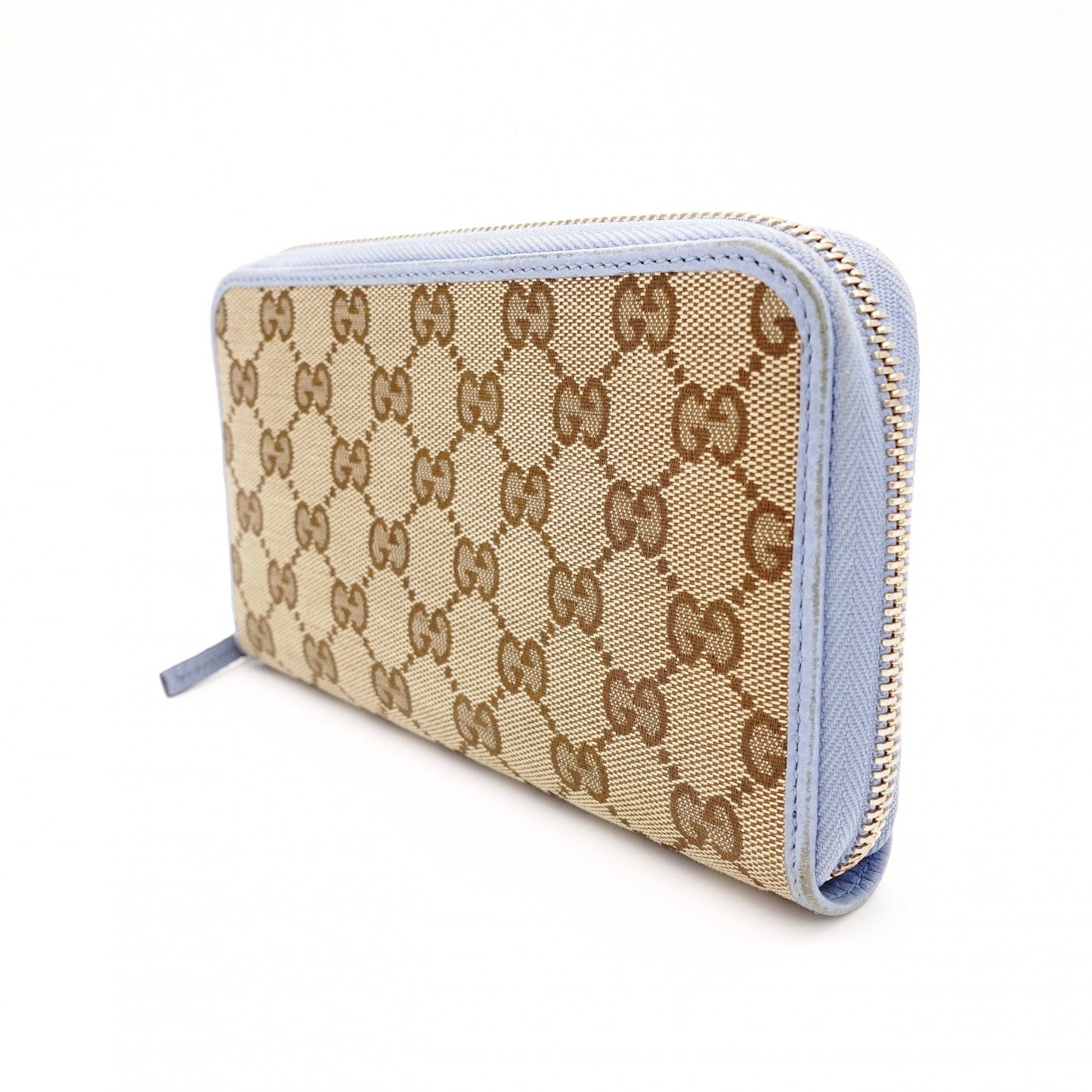 GUCCI GG Canvas Long Wallet Canvas Beige × Blue Wallet