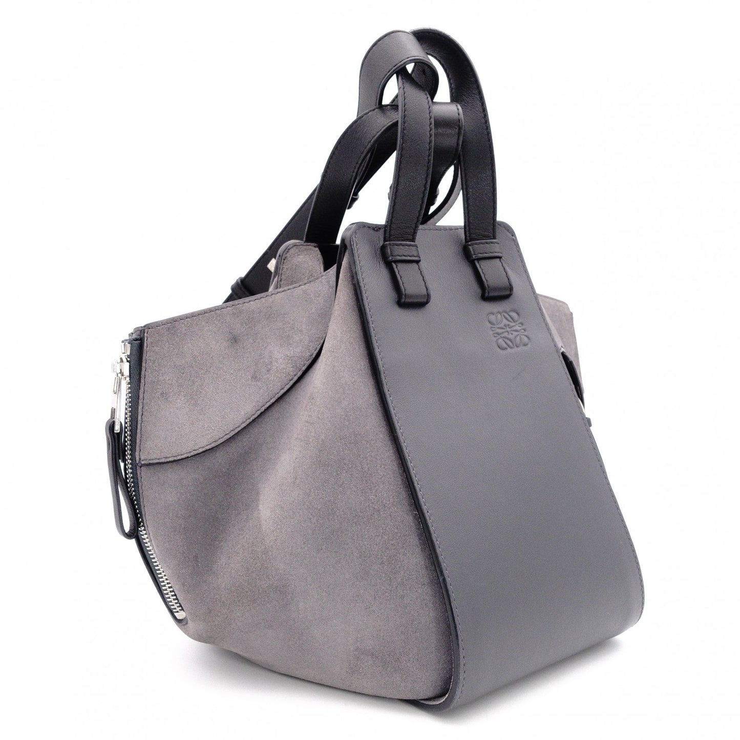 LOEWE Hammock Small Handbag, Leather and Suede, Gray, 2-Way