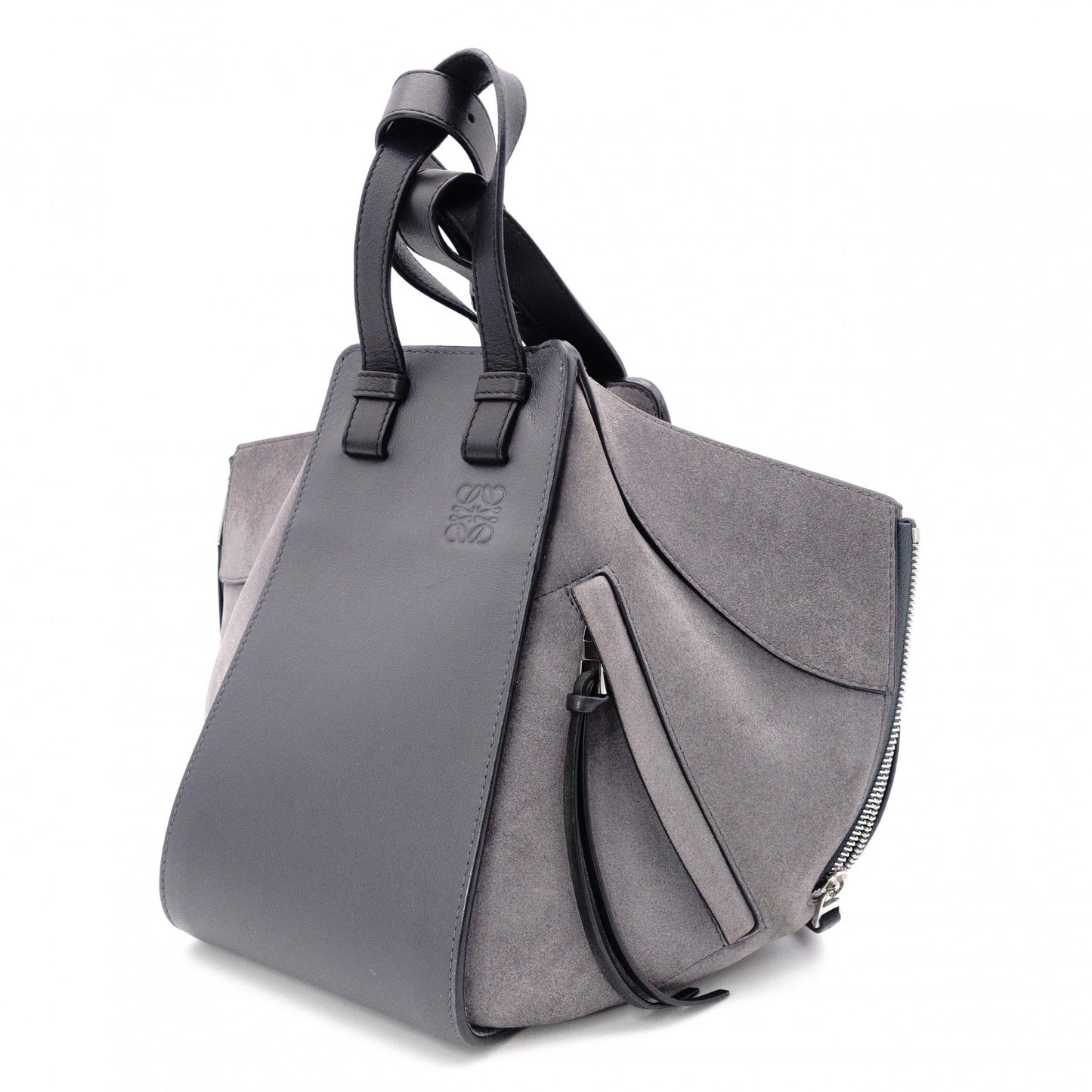 LOEWE Hammock Small Handbag, Leather and Suede, Gray, 2-Way